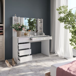 Vicco Tavolo da toeletta Bianco/bianco lucido 119.8 cm 5 parti