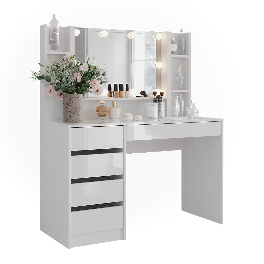 Vicco Tavolo da toeletta Bianco/bianco lucido 119.8 cm 5 parti