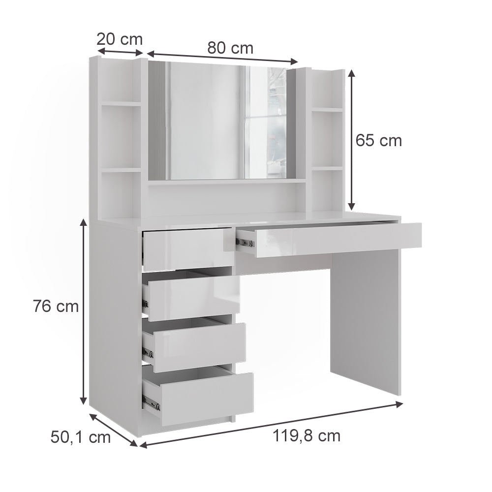 Vicco Tavolo da toeletta Bianco/bianco lucido 119.8 cm 4 parti