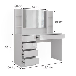 Vicco Tavolo da toeletta Bianco/bianco lucido 119.8 cm 4 parti