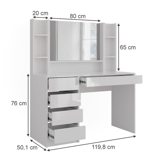 Vicco Tavolo da toeletta Bianco/bianco lucido 119.8 cm 4 parti