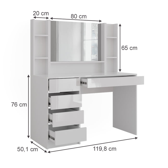 Vicco Tavolo da toeletta Bianco/bianco lucido 119.8 cm 4 parti