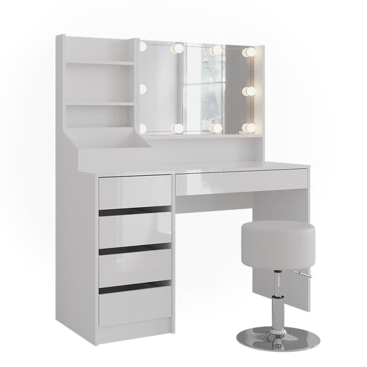 Vicco Tavolo da toeletta Bianco/bianco lucido 119.8 cm 4 parti