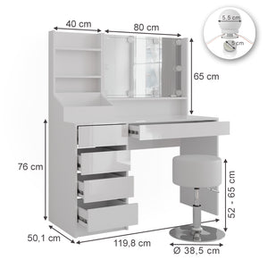 Vicco Tavolo da toeletta Bianco/bianco lucido 119.8 cm 4 parti