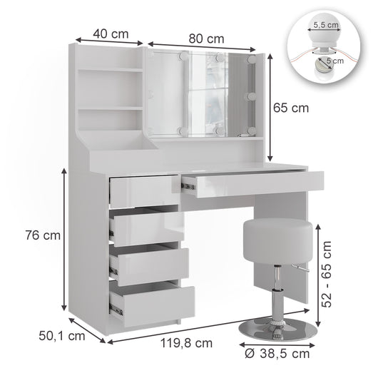 Vicco Tavolo da toeletta Bianco/bianco lucido 119.8 cm 4 parti