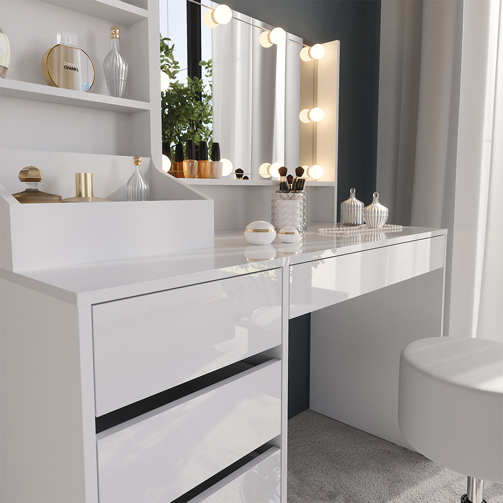 Vicco Tavolo da toeletta Bianco/bianco lucido 119.8 cm 4 parti