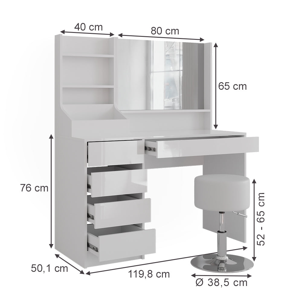 Vicco Tavolo da toeletta Bianco/bianco lucido 119.8 cm 4 parti