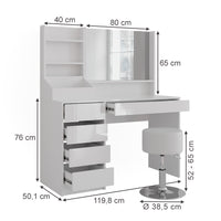 Vicco Tavolo da toeletta Bianco/bianco lucido 119.8 cm 4 parti