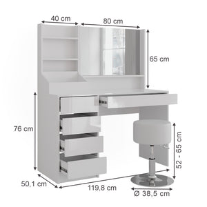 Vicco Tavolo da toeletta Bianco/bianco lucido 119.8 cm 4 parti