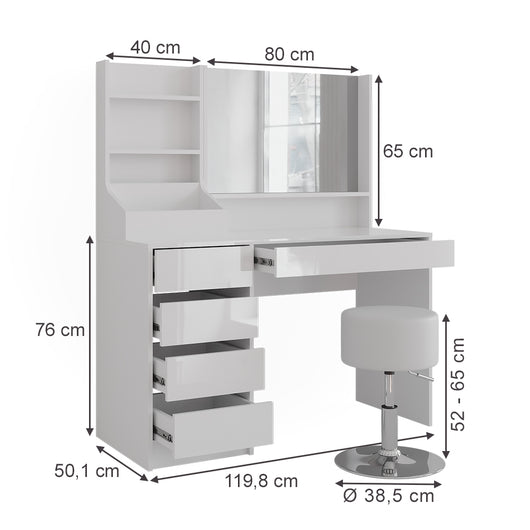 Vicco Tavolo da toeletta Bianco/bianco lucido 119.8 cm 4 parti