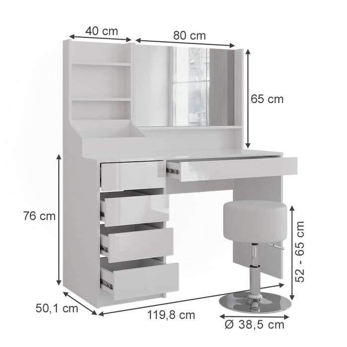 Vicco Tavolo da toeletta Bianco/bianco lucido 119.8 cm 4 parti