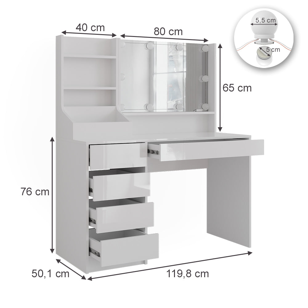 Vicco Tavolo da toeletta Bianco/bianco lucido 119.8 cm 4 parti
