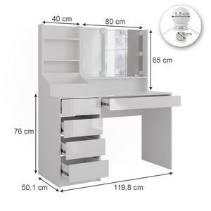 Vicco Tavolo da toeletta Bianco/bianco lucido 119.8 cm 4 parti