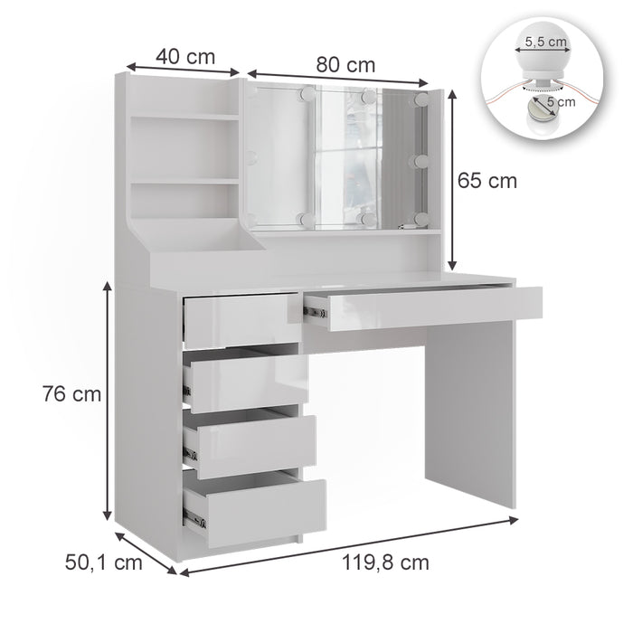 Vicco Tavolo da toeletta Bianco/bianco lucido 119.8 cm 4 parti