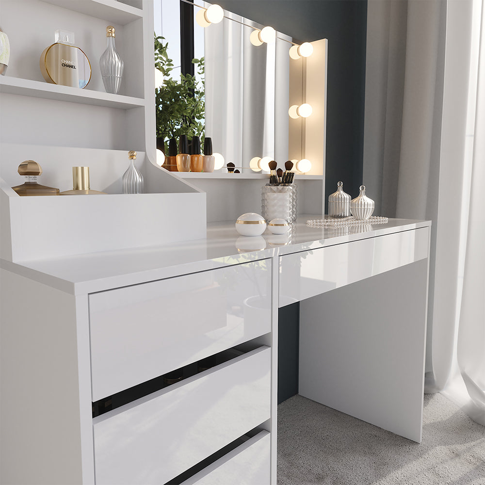 Vicco Tavolo da toeletta Bianco/bianco lucido 119.8 cm 4 parti