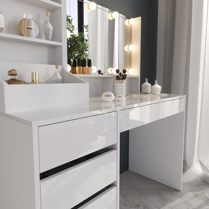 Vicco Tavolo da toeletta Bianco/bianco lucido 119.8 cm 4 parti