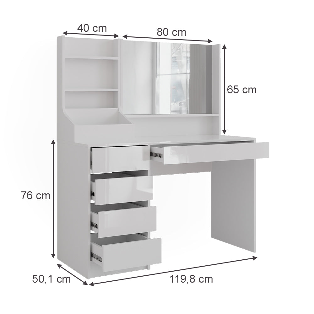 Vicco Tavolo da toeletta Bianco/bianco lucido 119.8 cm 3 parti
