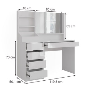 Vicco Tavolo da toeletta Bianco/bianco lucido 119.8 cm 3 parti