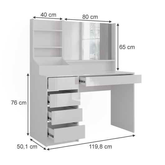 Vicco Tavolo da toeletta Bianco/bianco lucido 119.8 cm 3 parti
