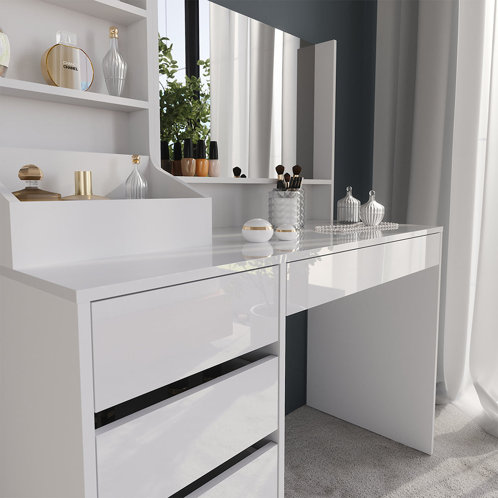 Vicco Tavolo da toeletta Bianco/bianco lucido 119.8 cm 3 parti