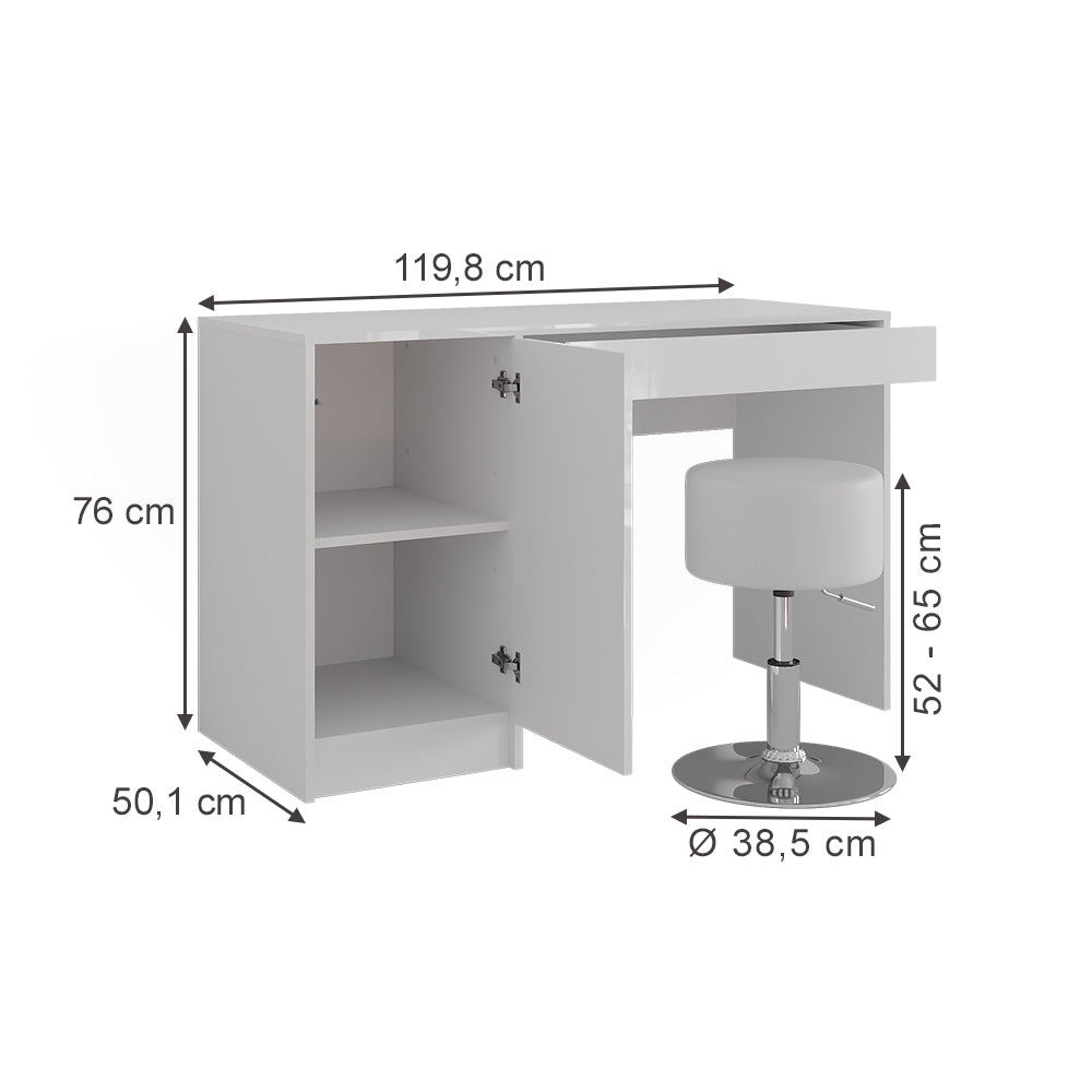 Vicco Tavolo da toeletta Bianco/bianco lucido 119.8 cm con sgabello