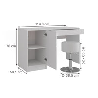 Vicco Tavolo da toeletta Bianco/bianco lucido 119.8 cm con sgabello