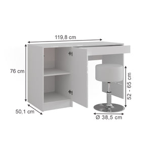 Vicco Tavolo da toeletta Bianco/bianco lucido 119.8 cm con sgabello