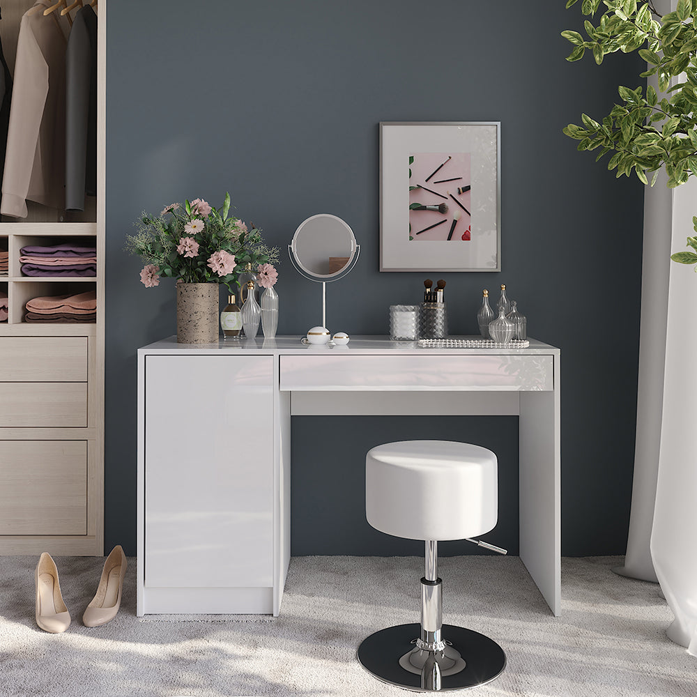 Vicco Tavolo da toeletta Bianco/bianco lucido 119.8 cm con sgabello
