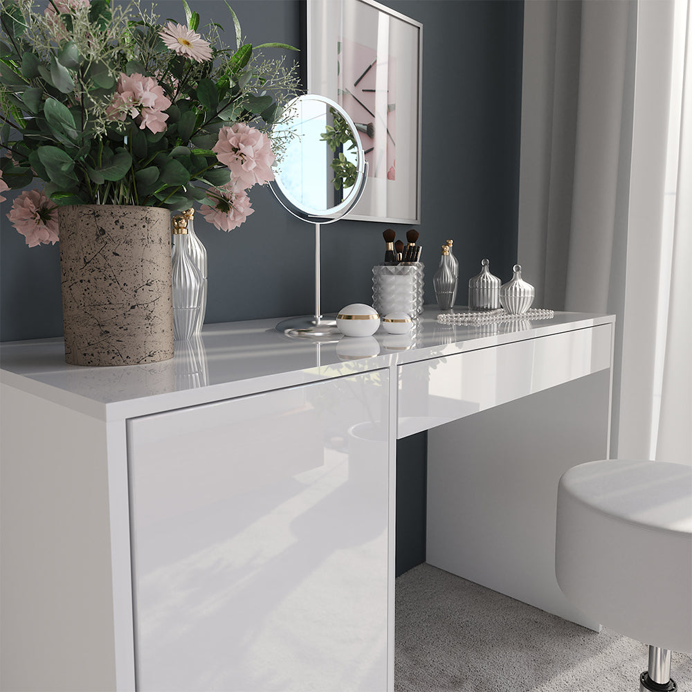 Vicco Tavolo da toeletta Bianco/bianco lucido 119.8 cm con sgabello