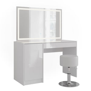 Vicco Tavolo da toeletta Bianco/bianco lucido 119.8 cm con specchio LED e sgabello