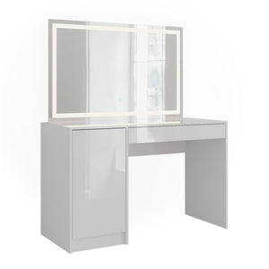 Vicco Tavolo da toeletta Bianco/bianco lucido 119.8 cm con specchio LED