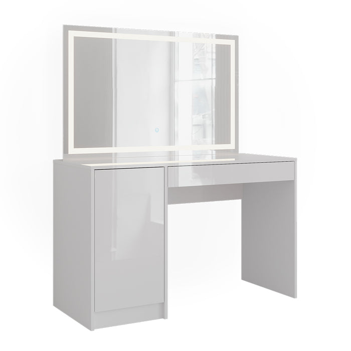 Vicco Tavolo da toeletta Bianco/bianco lucido 119.8 cm con specchio LED