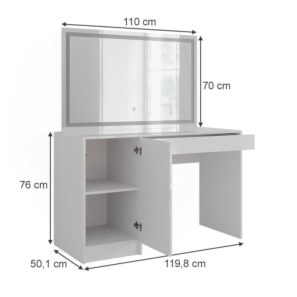 Vicco Tavolo da toeletta Bianco/bianco lucido 119.8 cm con specchio LED