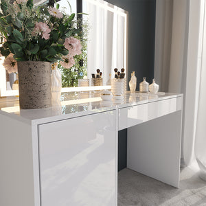 Vicco Tavolo da toeletta Bianco/bianco lucido 119.8 cm con specchio LED