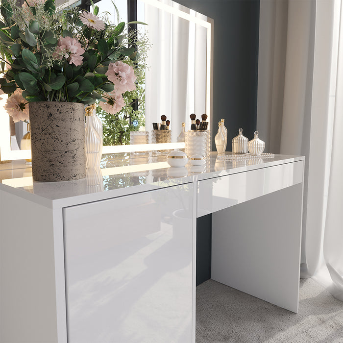 Vicco Tavolo da toeletta Bianco/bianco lucido 119.8 cm con specchio LED