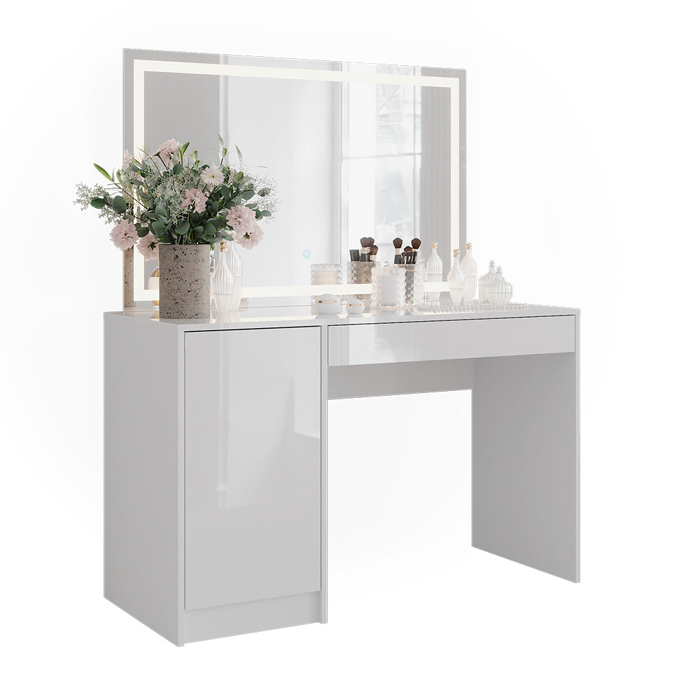 Vicco Tavolo da toeletta Bianco/bianco lucido 119.8 cm con specchio LED
