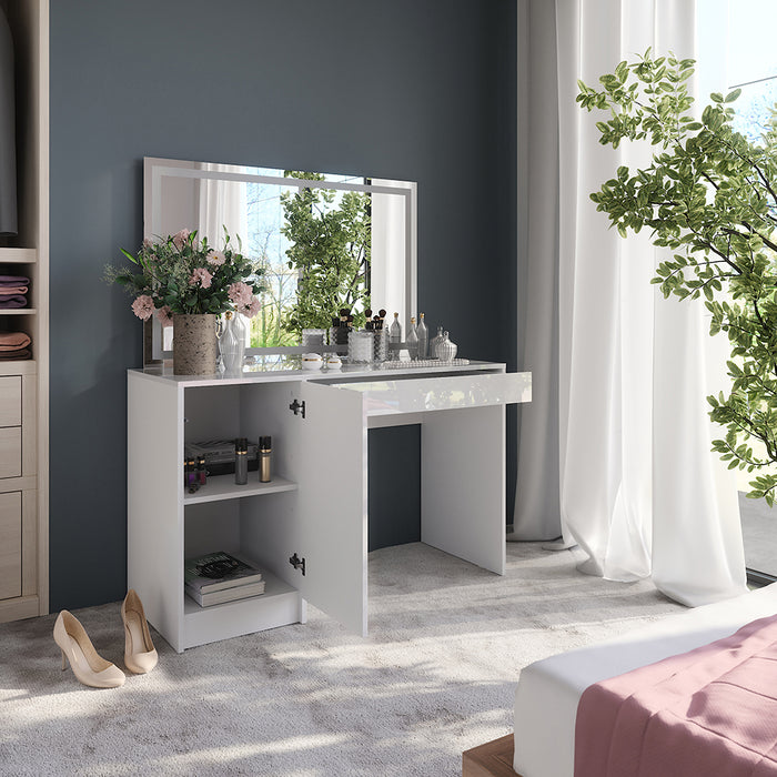 Vicco Tavolo da toeletta Bianco/bianco lucido 119.8 cm con specchio LED