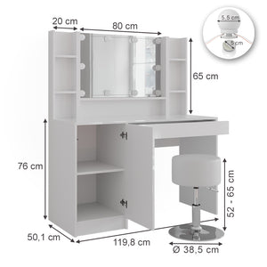 Vicco Tavolo da toeletta Bianco/bianco lucido 119.8 cm 5 parti