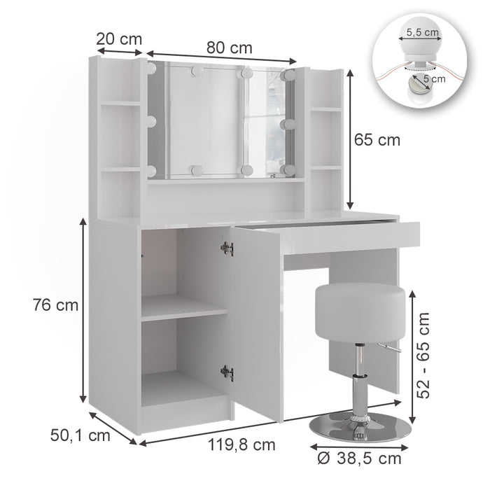 Vicco Tavolo da toeletta Bianco/bianco lucido 119.8 cm 5 parti
