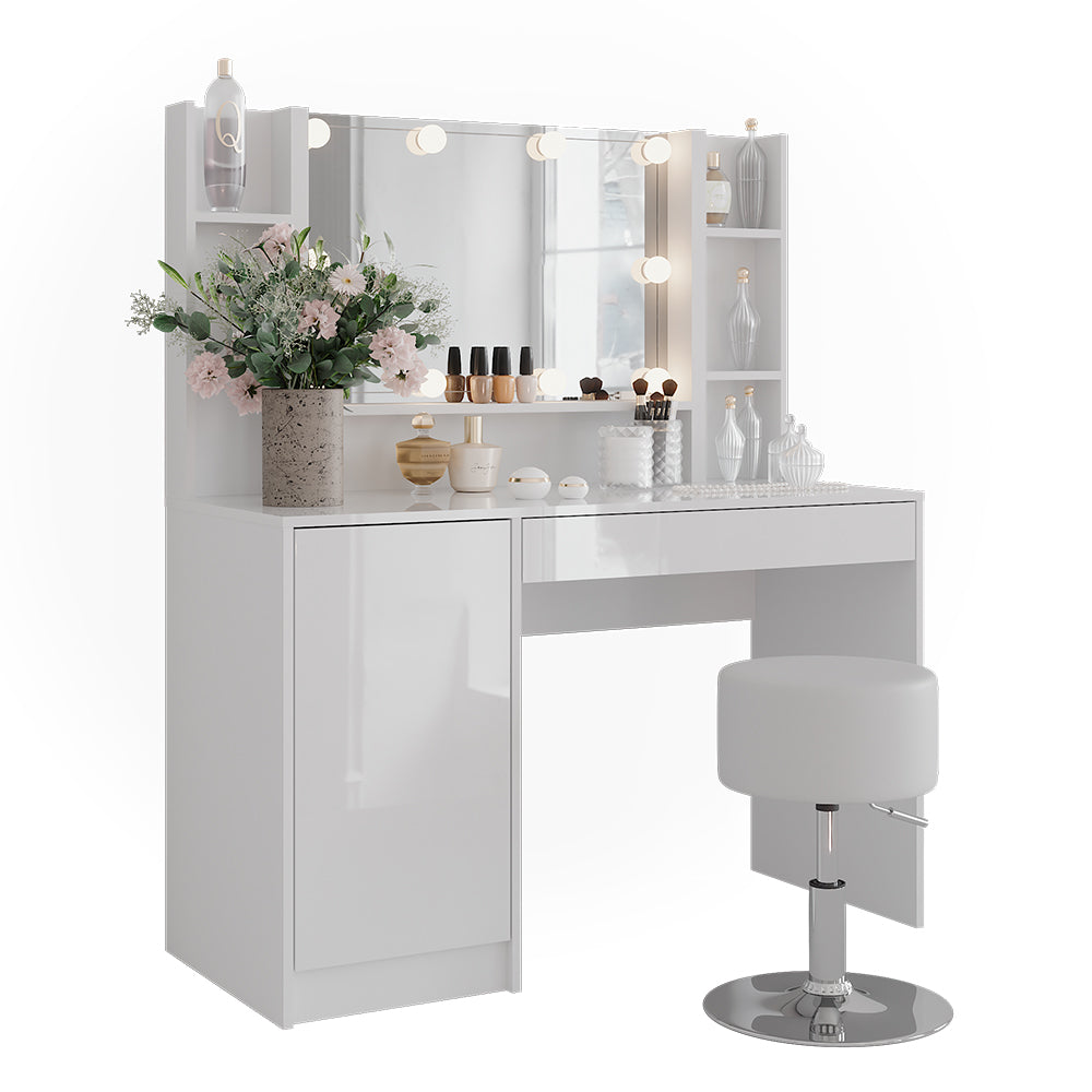 Vicco Tavolo da toeletta Bianco/bianco lucido 119.8 cm 5 parti