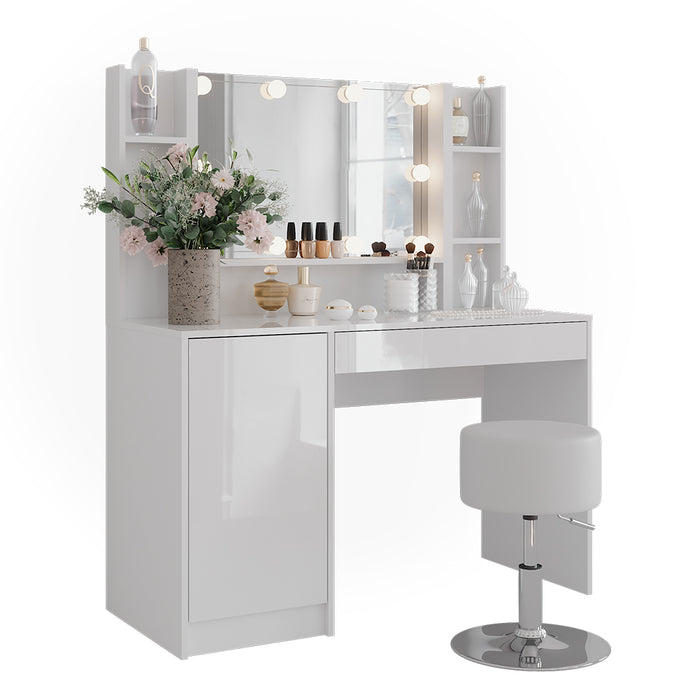 Vicco Tavolo da toeletta Bianco/bianco lucido 119.8 cm 5 parti