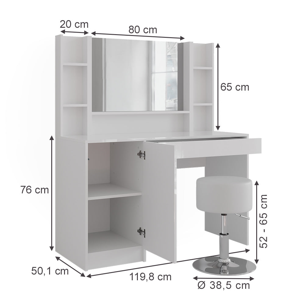 Vicco Tavolo da toeletta Bianco/bianco lucido 119.8 cm 5 parti