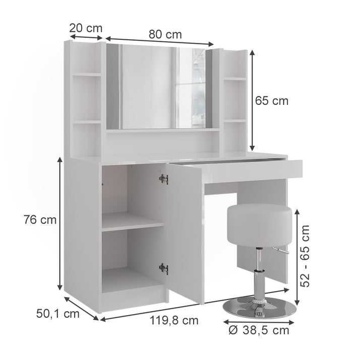 Vicco Tavolo da toeletta Bianco/bianco lucido 119.8 cm 5 parti