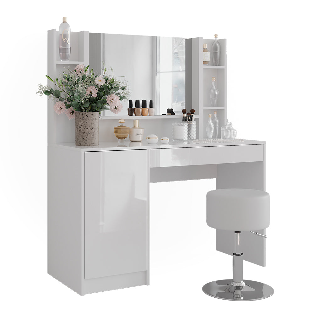 Vicco Tavolo da toeletta Bianco/bianco lucido 119.8 cm 5 parti