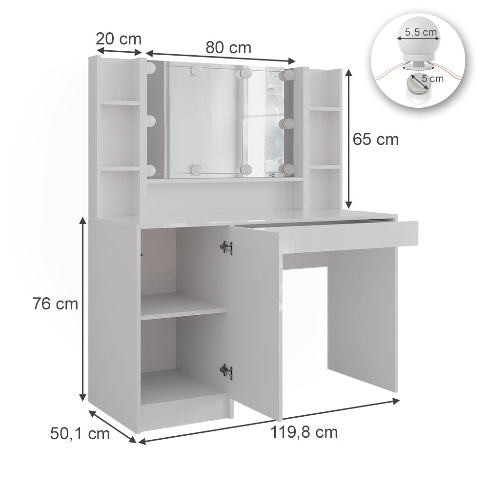 Vicco Tavolo da toeletta Bianco/bianco lucido 119.8 cm 4 parti