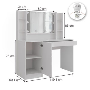 Vicco Tavolo da toeletta Bianco/bianco lucido 119.8 cm 4 parti