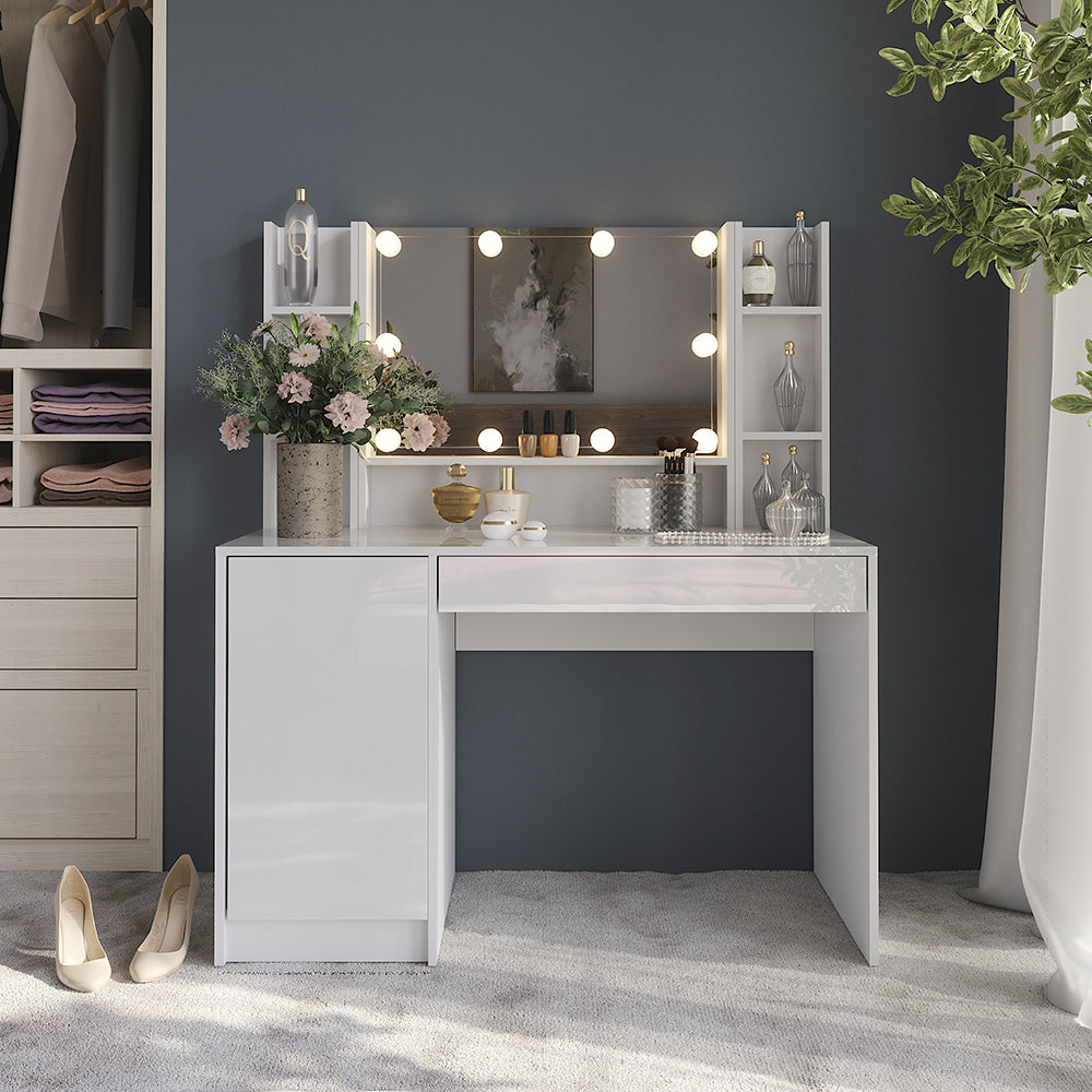 Vicco Tavolo da toeletta Bianco/bianco lucido 119.8 cm 4 parti