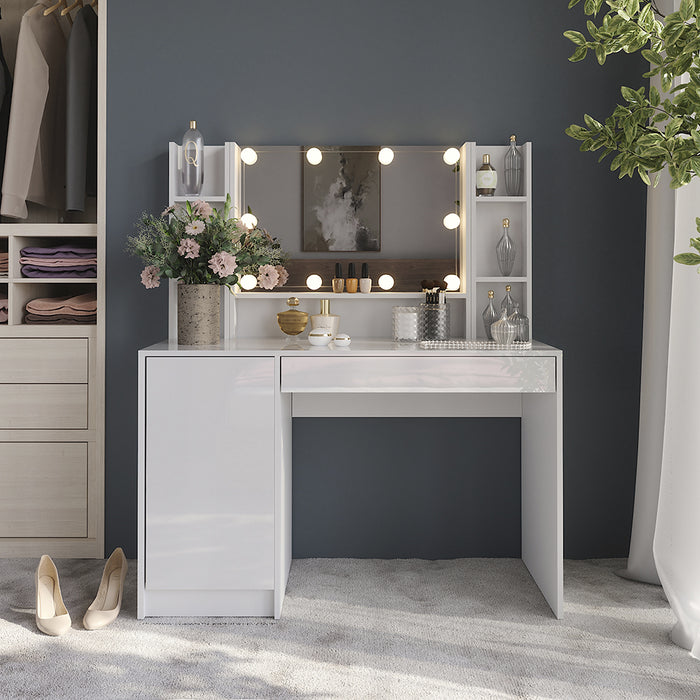 Vicco Tavolo da toeletta Bianco/bianco lucido 119.8 cm 4 parti