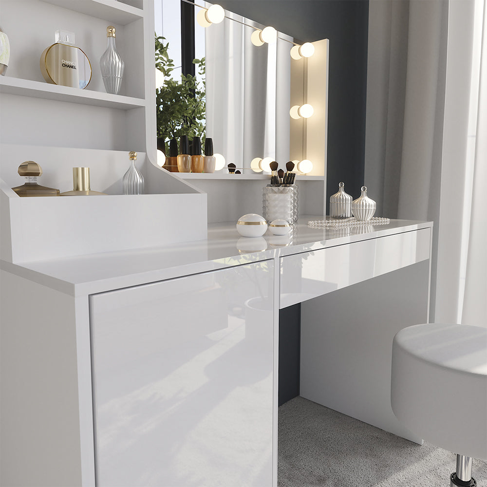 Vicco Tavolo da toeletta Bianco/bianco lucido 119.8 cm 5 parti