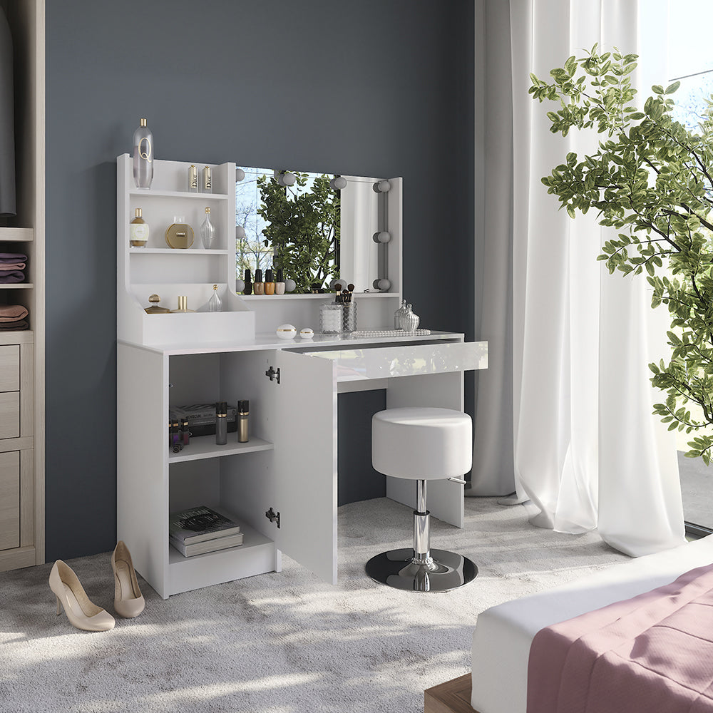 Vicco Tavolo da toeletta Bianco/bianco lucido 119.8 cm 5 parti